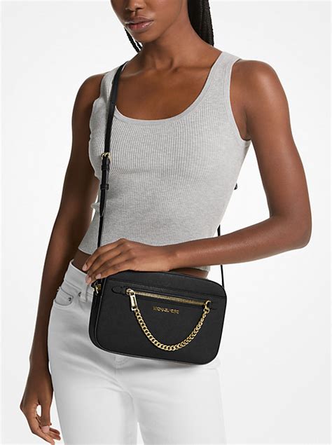 michael kors jet set large studded saffiano leather crossbody black|Michael Kors lg ew crossbody.